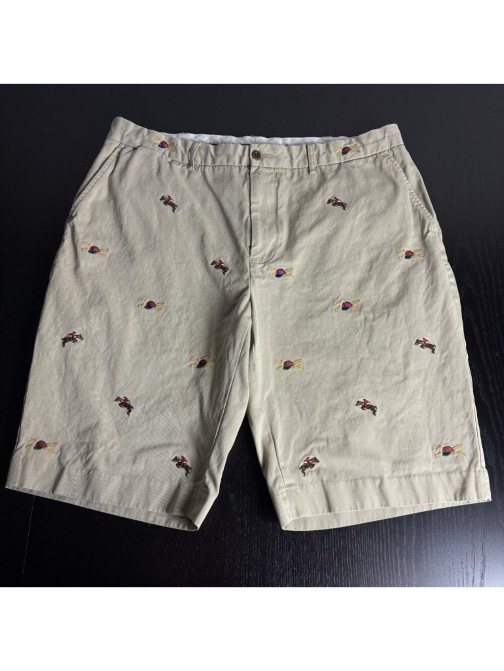 POLO Ralph Lauren Mens Size 38 Embroidered Tan Khaki Shorts Equestrian Horse